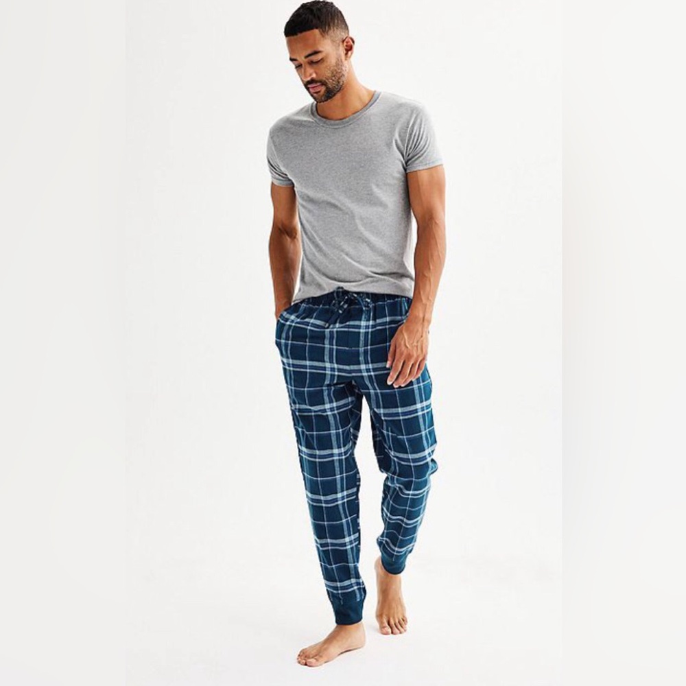 SONOMA Mens Flannel Pyjama Pants Size XXL Blue Check Pockets Band  New